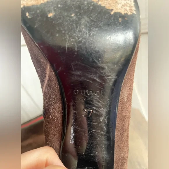 Gucci tall brown suede leather boots with classic web detail size 37 - Picture 14 of 15